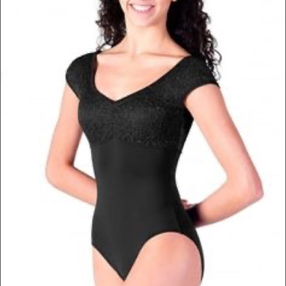 Joffrey Ballet School cap sleeve leotard w/ lace